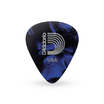 D'Addario 1CBK2-10 ist eine 10er-Packung hochwertiger Zelluloid-Gitarren-Picks, blaue Perle, light.